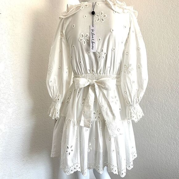 For Love & Lemons Serena Dress White Eyelet Ruffle Size S • NEW WITH TAGS • - Picture 10 of 13